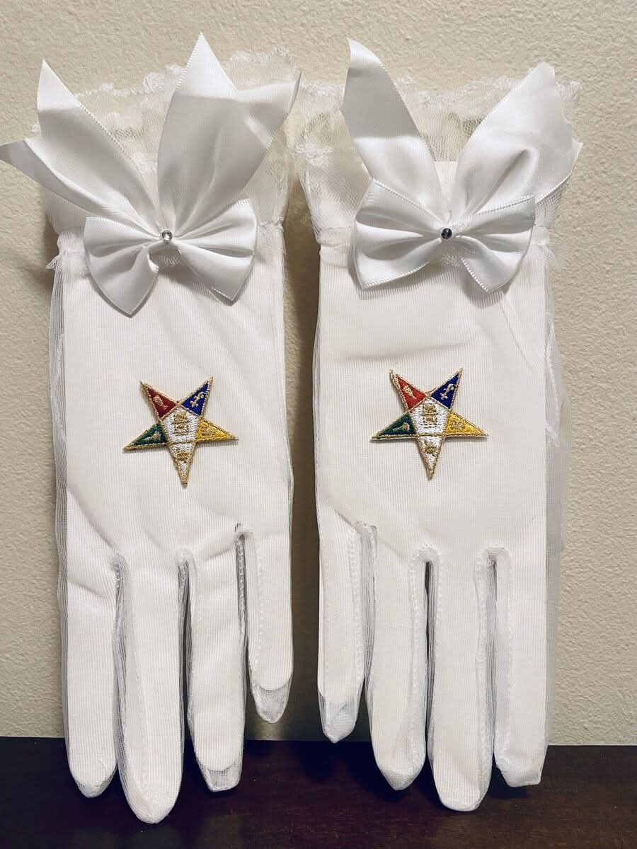 OES "Grace & Virtue" Lace-Trimmed Bow Gloves and OES Five-Color Silk Sash